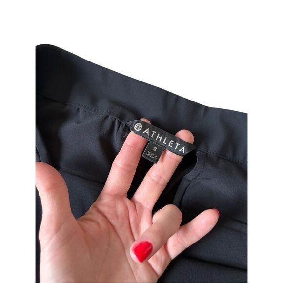 Athleta Gramercy Wide Leg Button Track Trouser Pants Black size 8 - Picture 4 of 12